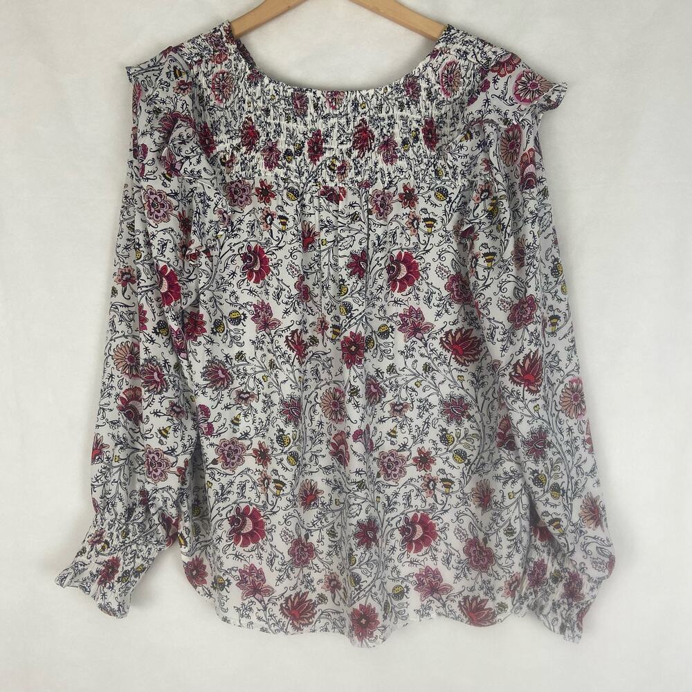 LOFT Women’s Tapestry Smocked Ruffle Blouse Size Medium - Picture 4 of 12